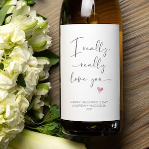 Simpatica etichetta per vino di San Valentino, ti amo davvero, idea regalo personalizzata di buon San Valentino per moglie, marito, fidanzato, fidanzata, adesivi per bottiglie