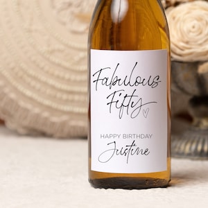 50th Birthday Wine Labels, Fiftieth Birthday Fabulous Fifty for Friend, Birthday Girl Wine Lovers Gift Idea, Personalized Bottle labels Cute