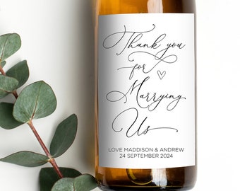 Customised Thank You For Marrying Us Wedding Wine Label, Bride and Groom Celebrant Gift, Officiant Wine Sticker Personalised Gift Friend