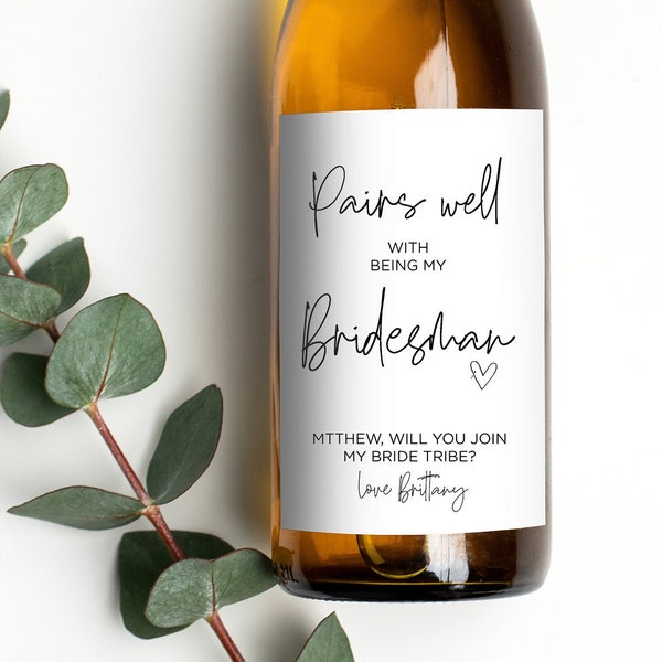 Fun Bridesman Proposal Wine Label, Will You Be My Gifts, Wedding Bottle Stickers, Cute Pairs Well Bridesmaid Asking, from Bride for Friend
