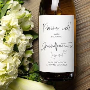 Pregnancy Announcement Wine Label, Pairs Well With Becoming Grandparents Again to Be Gift, Baby Announce, Pregnant Reveal Wine Stickers