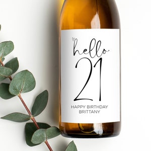 Etiquetas de vino personalizadas para el 21.º cumpleaños, Hola veintiuno, Pegatinas para botellas para el 21.º cumpleaños, Cumpleañera, Idea de regalo para amantes del vino, Etiqueta personalizada