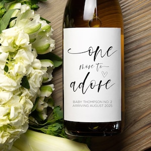 Pregnancy Announcement Wine Label, One More to Adore, Grandmother to Be Gift, Baby Announce Im Pregnant Reveal 2nd Baby Wine Bottle Stickers