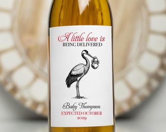 Vintage Style Pregnancy Announcement Wine Label, New Baby on the Way, Grandparents to Be Gift, Pregnant Reveal Bottle Stickers, Mom to Be