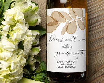 Pregnancy Announcement Wine Label, Pairs Well With Becoming Grandparents to Be Gift, Baby Announce, Pregnant Reveal Wine Bottle Stickers