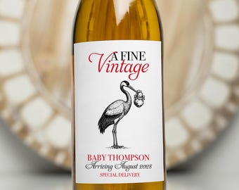 Vintage Style Pregnancy Announcement Wine Label, New Baby on the Way, Grandparents to Be Gift, Pregnant Reveal Bottle Stickers, Mom to Be