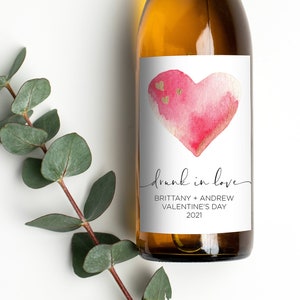 Etichetta personalizzata per vino di San Valentino, Ubriaco innamorato, Idea regalo felice di San Valentino per moglie, marito, fidanzato, fidanzata, adesivi per bottiglia di vino