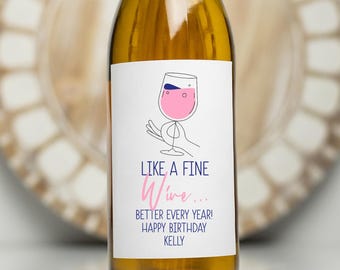 Custom Birthday Wine Bottle Labels for Best Friend, Happy Birthday Aged Like A Fine Wine Lovers Gift Idea with Name Added
