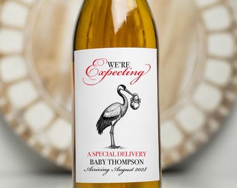 Vintage Style Pregnancy Announcement Wine Label, New Baby on the Way, Grandparents to Be Gift, Pregnant Reveal Bottle Stickers, Mom to Be