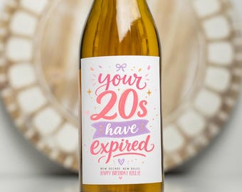 Personalised 30th Birthday Wine Labels, Thirtieth Birthday, Your 20s Have Expired, Wine Lovers Gift Idea, Customised Bottle Labels