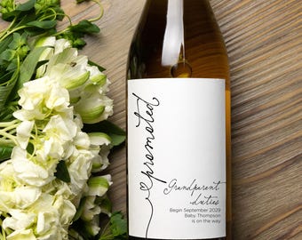 Pregnancy Announcement Wine Label, Promoted to Grandparents, Grandmother to Be Gift, Baby Announce, Pregnant Reveal Stickers