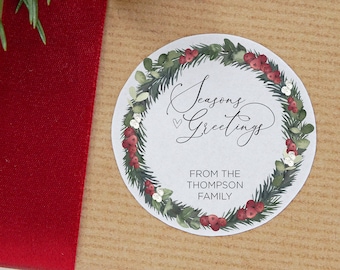 Cute Woodland Christmas Gift Label Stickers, Merry Christmas Stickers, Round Labels, Circle Wreath, Envelope Seals Custom Xmas Present Tags