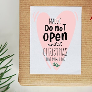 Aangepaste kerstcadeaulabelstickers, leuke vakantiecadeaus voor vrienden, pas openen met kerst, eenvoudige envelopzegels, kerstcadeautags