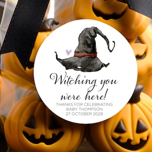 Halloween Baby Shower Thank You Favor Stickers, Witching You Boy Girl Cute Party Tags, Round Candy Labels, Guest Gift, Mum to Be Pregnant