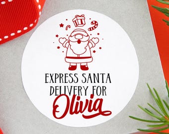 Pegatinas de regalo navideñas personalizadas con envío exprés de Papá Noel, etiquetas redondas y etiquetas circulares personalizadas para niños.