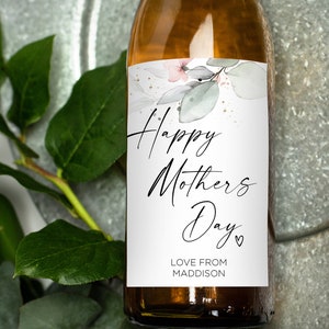 Happy Mothers Day Wine Label, Gift for Mum from Daughter, Mom present from Son, Custom Wine Label Sticker, Best Mom Ever, Pink Floral