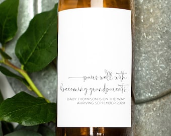 Pairs Well With Becoming Grandparents Pregnancy Announcement Wine Label, Gift for Parents, New Baby on the Way, I'm Pregnant Reveal Stickers
