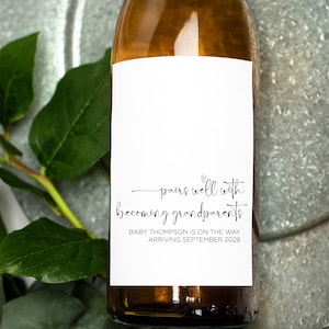 Pairs Well With Becoming Grandparents Pregnancy Announcement Wine Label, Gift for Parents, New Baby on the Way, I&#39;m Pregnant Reveal Stickers