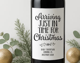 Christmas Delivery Pending Pregnancy Announcement Wine Label for Parents, Grandparents to Be Gift, Xmas Baby Reveal, December Baby