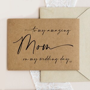 To My Mom On My Wedding Day, Mum Card, Wedding Gift Brides Mom, Gift Wedding For Grooms Mother, Rustic Wedding, Calligraphy Card, Kraft
