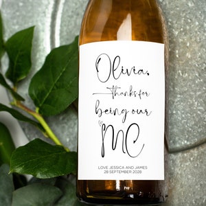 Linda etiqueta de vino de agradecimiento por ser nuestro maestro de ceremonias para bodas, regalo para el maestro de ceremonias, pegatina para la propuesta del maestro de ceremonias