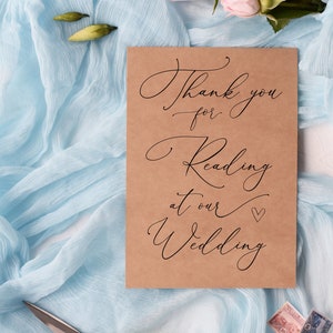 Gracias por leer en nuestra tarjeta de boda, de los novios, regalo de lector de bodas, gracias por hablar en nuestra ceremonia de matrimonio, rústico