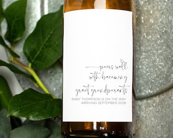 Pairs Well With Becoming Great Grandparents Pregnancy Announcement Wine Label, Grandparents to Be Gift, New Baby I'm Pregnant Reveal Sticker