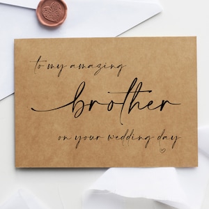 A mi hermano el día de su boda, regalo de mi hermano de la hermana, regalos de boda para el novio, regalo de hermano de la hermana, tarjeta de boda, tarjeta rústica