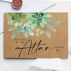 Carte de vœux « À plus tard à l'autel » pour le marié, cadeau de mariage pour mari, cartes de vœux pour la mariée, verdure, plantes succulentes, amour romantique, rustique, cadeaux kraft pour femme