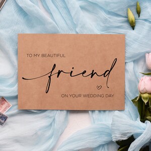 Hochzeitskarte für die beste Freundin, schönes Geschenk für eine Freundin, an meine beste Freundin an ihrem Hochzeitstag, Glückwünsche, Geschenke für die Braut, rustikale Kraft-Kalligraphie