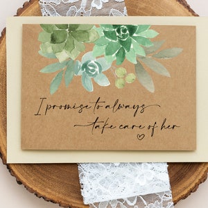 Cadeau belle-mère du marié, carte beau-père, Je promets de toujours prendre soin d'elle, cadeau de mariage, beaux-parents, mariée, plantes succulentes
