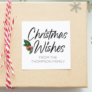 Gepersonaliseerde kerstwensen Cadeaulabelstickers, Merry Christmas-stickers, moderne vierkante etiketten, envelopzegels, kerstcadeautags