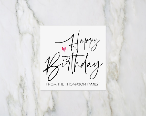 Personalized Happy Birthday Gift Label Stickers, Party Stickers, Square Labels, Birthday gift for Family and Friends, Envelope Seals, Heart
