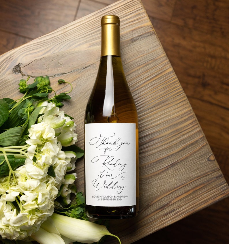 custom thank you for reading at our wedding wine label, custom wedding wine label stickers, gift for reading at wedding, custom wine labels,