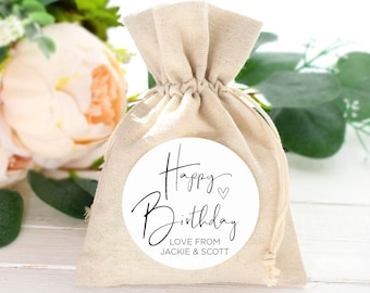 Personalized Cute Happy Birthday Gift Label Stickers, Party Stickers, Square Labels, Birthday gift for Family Friends, Envelope Seals, Heart