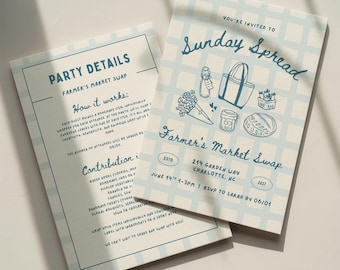 Sunday Spread Invitation Template: Farmer's Market Theme Swap Party Invite (Canva Digital Design)