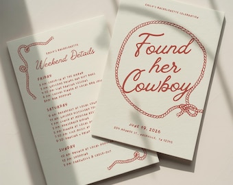Found Her Cowboy Bachelorette Invitation Template: Western Cowgirl Bach Party Itinerary (Canva Digital Invite Design)