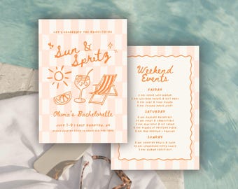 Sun & Spritz Bachelorette Invitation Template: Citrus Bach Party Itinerary (Canva Digital Invite Design)