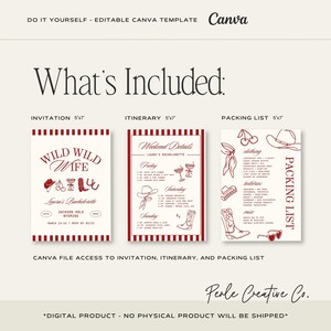 Wild Wild Wife Bachelorette Invitation Template: Western Cowgirl Bach Party Weekend Itinerary (Canva Digital Invite Design) image 2