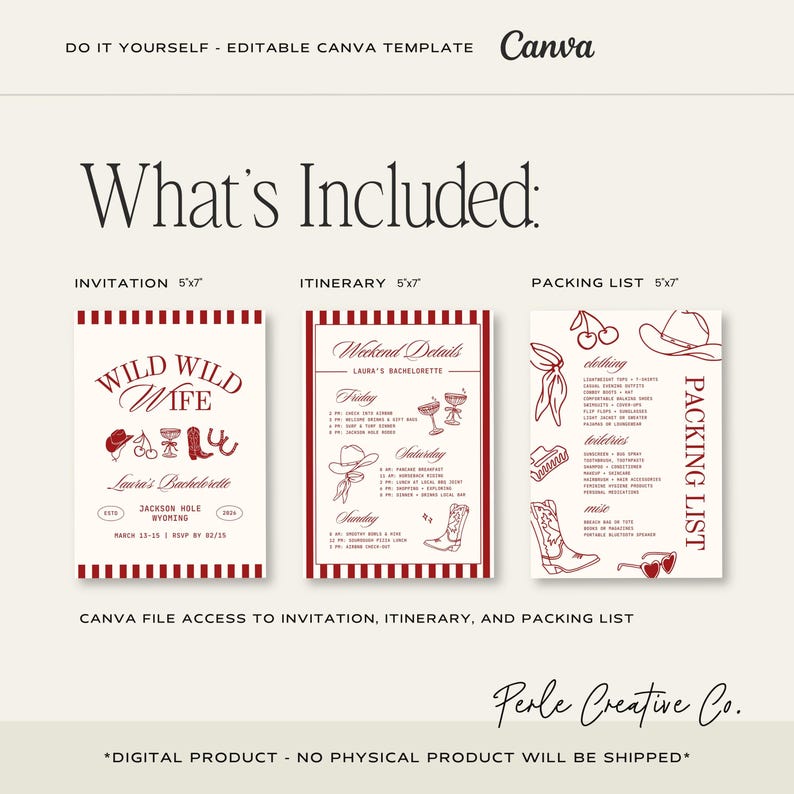 Wild Wild Wife Bachelorette Invitation Template: Western Cowgirl Bach Party Weekend Itinerary (Canva Digital Invite Design) image 2