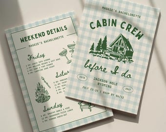 Cabin Crew Before I Do Bachelorette Invitation Template: Camp Bach Party Itinerary (Canva Digital Invite Design)