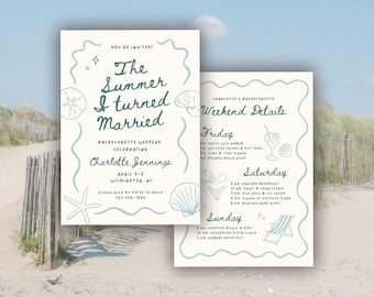 The Summer I Turned Married Bachelorette Invitation Template: TSITP Bach Party Itinerary (Canva Digital Invite Design)