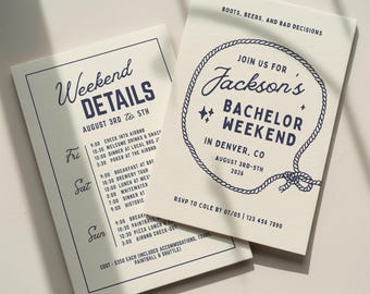 Cowboy Bachelor Party Invitation Template: Western Stag Party Weekend Itinerary (Canva Digital Invite Design)