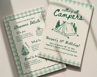 Camp Birthday Invitation Template: Calling All Campers Any Age Sleepover Party (Canva Digital Invite Design)