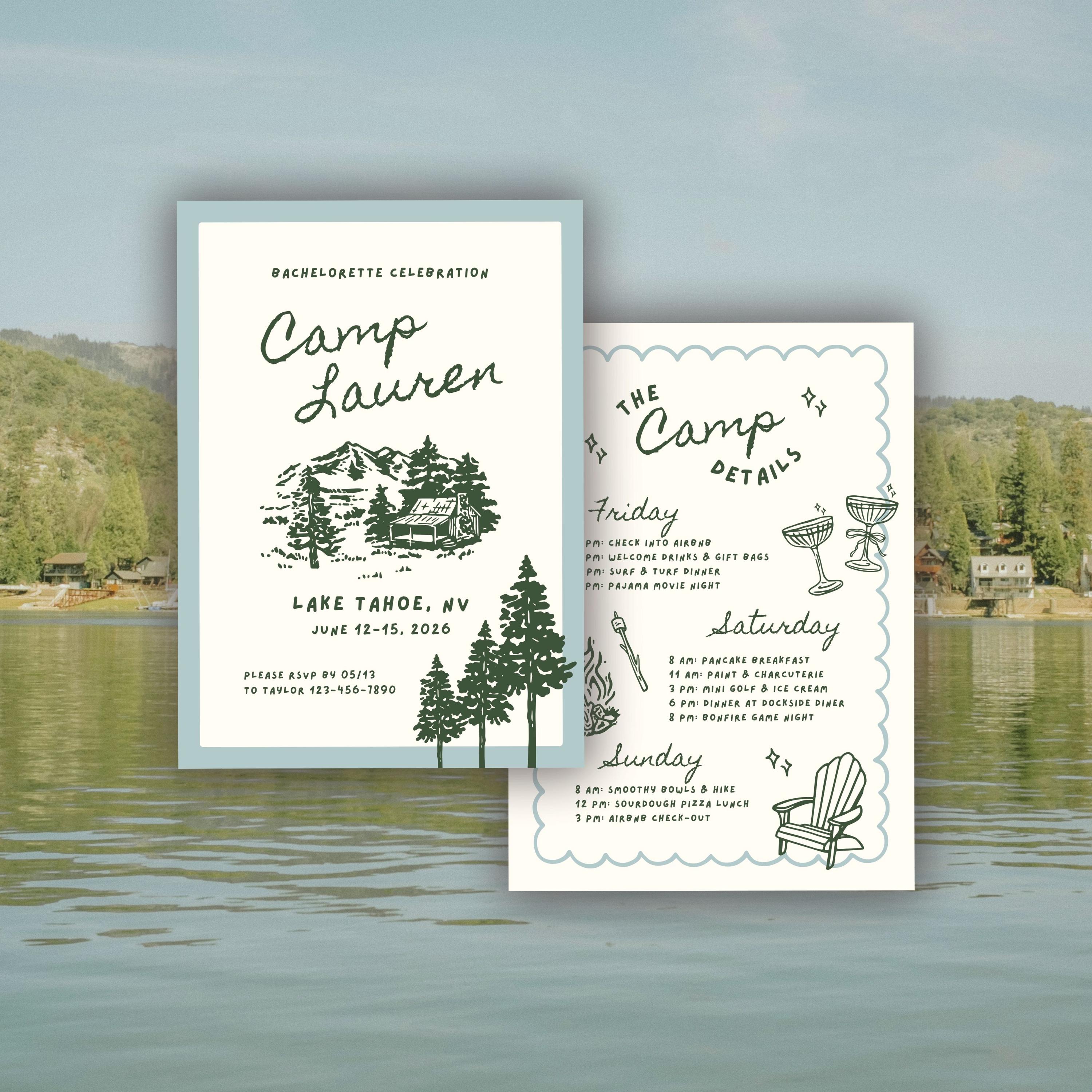 Camp Bachelorette Invitation Template, Outdoorsy Granola Girl Bach Party, Mountain Camping Itinerary, Editable Canva Digital Design Invite