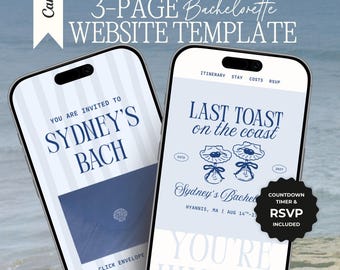Last Toast on the Coast Bachelorette Website Template with RSVP: Coastal Invitation Bach Party Trip Itinerary (Canva Digital Site Design)