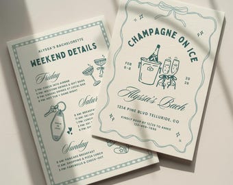 Uitnodigingssjabloon voor een vrijgezellenfeest met champagne op ijs: stijlvol winterweekendprogramma (digitale uitnodigingsontwerp voor Canvas)