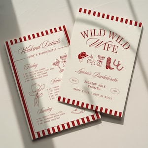 Wild Wild Wife Bachelorette Invitation Template: Western Cowgirl Bach Party Weekend Itinerary (Canva Digital Invite Design) image 1