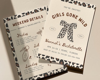 Girls Gone Wild Bachelorette Invitation Template: Cheetah Animal Print Bach Itinerary (Canva Digital Invite Design)
