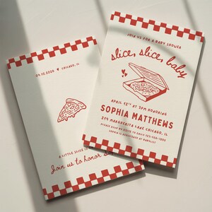 Slice Slice Baby Shower Invitation Template: Special Delivery Pizza Party Theme (Canva Digital Invite Design)